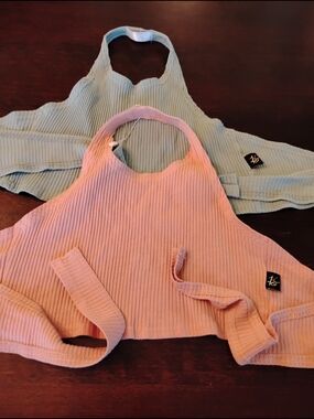 Ribbed Halter Crop Top in Dusty Pink by Unknown Brand